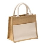 Mini tote bag en toile de jute avec poche en coton