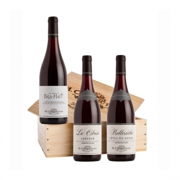 Coffret bois 3 bouteilles Chapoutier