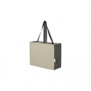 Sac shopping Pheebs de 18 l en coton recyclé de 190 g/m² à soufflets avec côtés contrastés