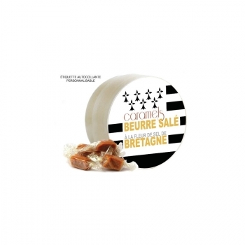 BOÎTE RONDE EN BOIS avec caramels au beurre salé 150 g