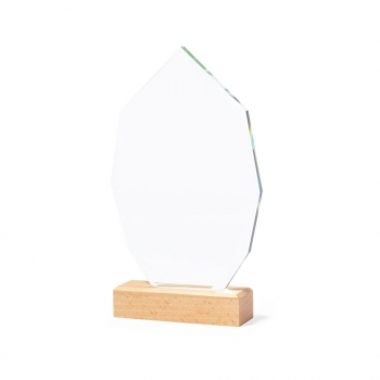 Trophée flamme en verre et en bois