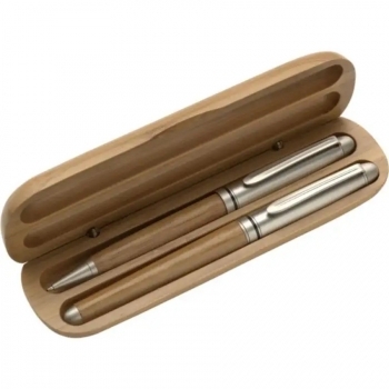 Parure de stylo bille et roller en bambou Addie